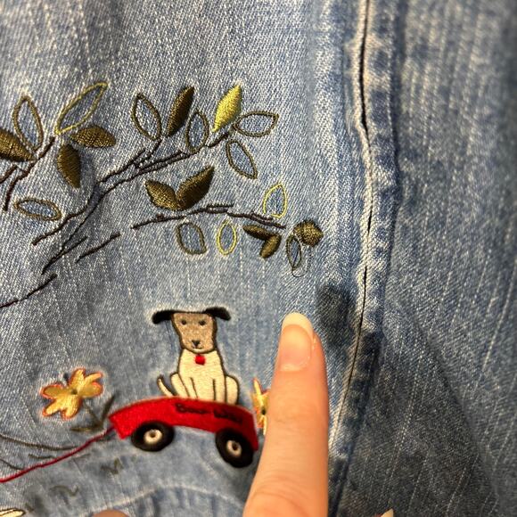 Western Denim Embroidered Vest Novelty Dog Motif Vintage Layer | True Summer - Picture 7 of 7